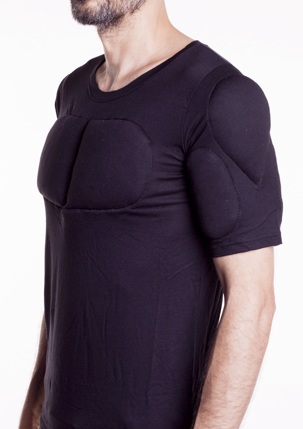 Men Fake Chest Muscle Body Shaper T-Shirt Breathable Comfort Padded Muscle Undershirt Round Neck